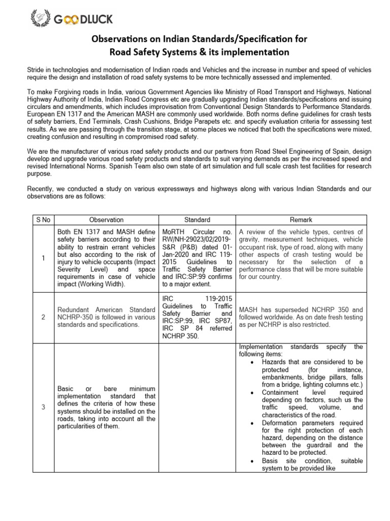 Road Safety Standards: MASH vs IRC 119-2015 | PDF | Road | Road Traffic ...