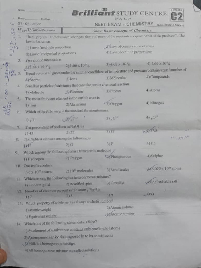 Basic Concepts of Chemistry - Qns and Answers | PDF | Gases | Mixture