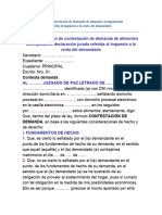 Modelo de Escrito de Contestación de Demanda de Alimentos Acompañando Declaración Jurada Referida Al Impuesto A La Renta Del Demandado