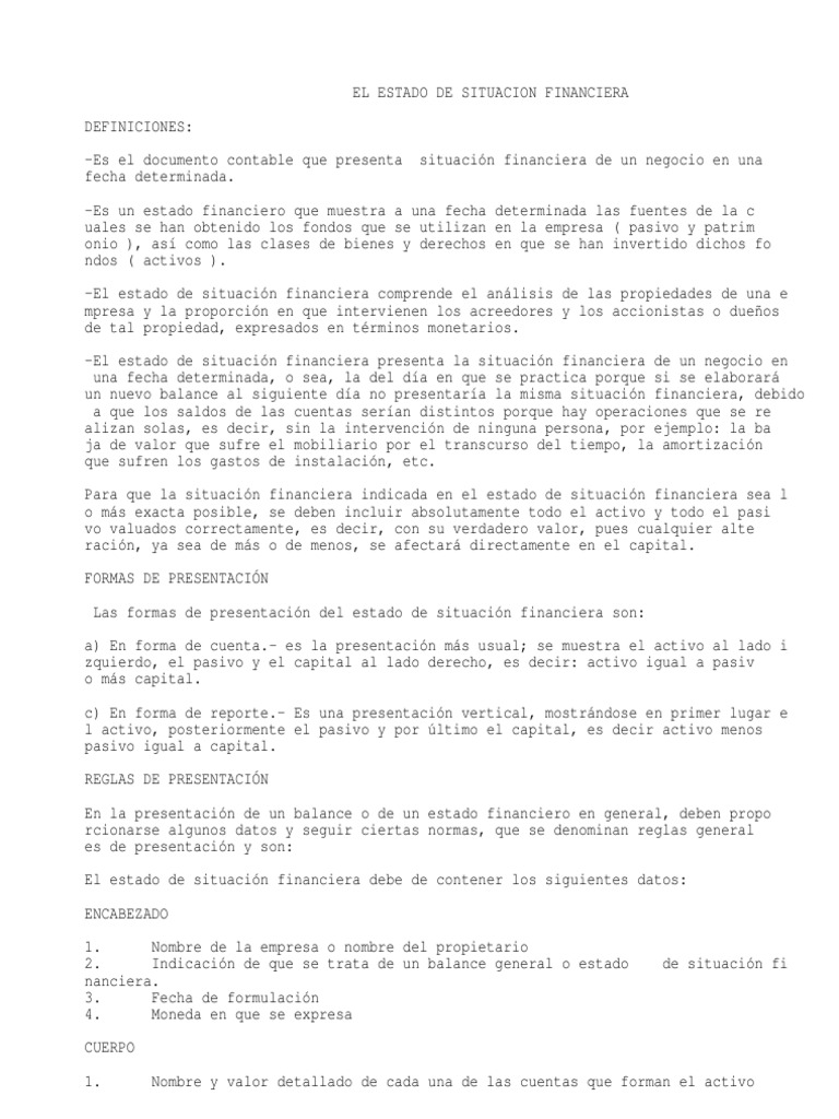 Estado de Situación Financiera | PDF | Contabilidad | Business