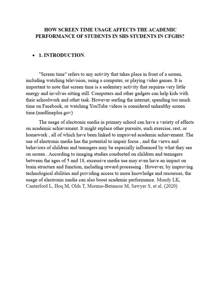 How Screen Time Usage Affects Academic Performance 2 Pdf Social