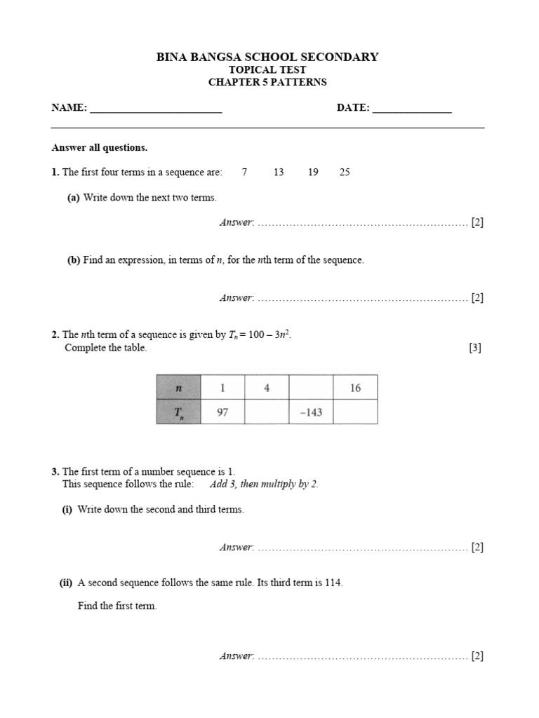 Number Patterns Worksheet - 4th Grade Math Activities - Studocu, image size:768x1024