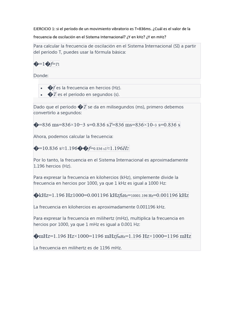 Frecuencias y períodos en Hz, kHz, MHz | PDF | Frecuencia | Hertz
