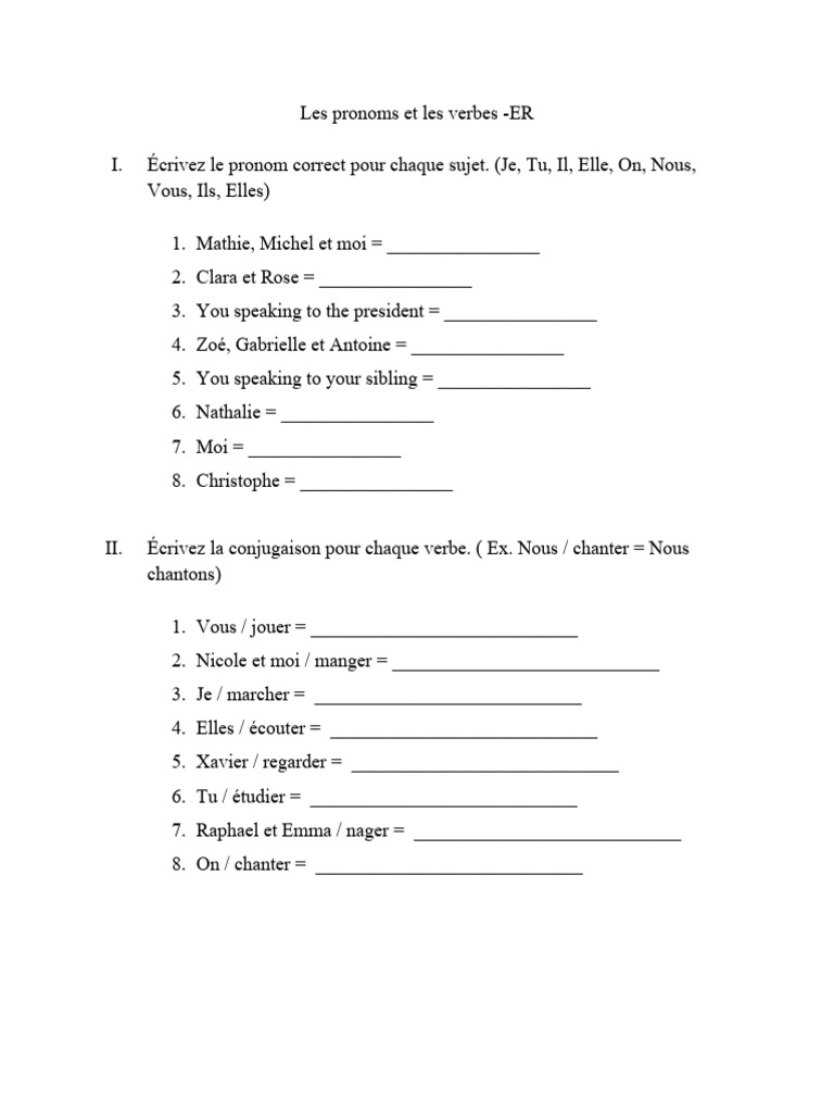 Pronoms et verbes -ER en français | PDF | Arts du langage et discipline ...
