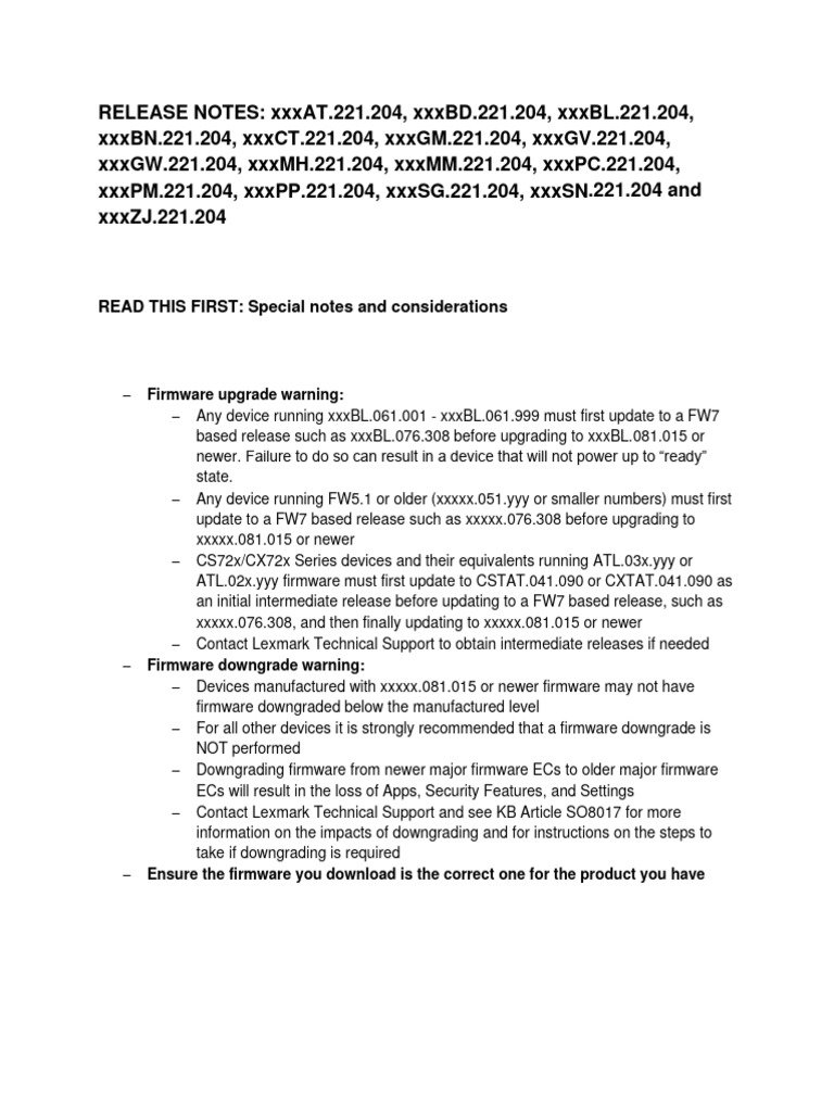 Lexmark Firmware Release Notes 221.204 | PDF | Image Scanner | World ...