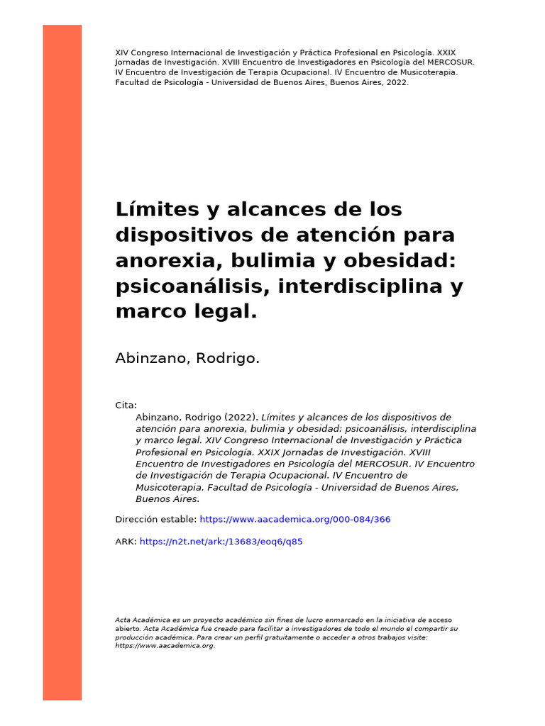 Interd. Anorexia, Bulimia y Obesidad | PDF | Jacques Lacan | Psicoanálisis