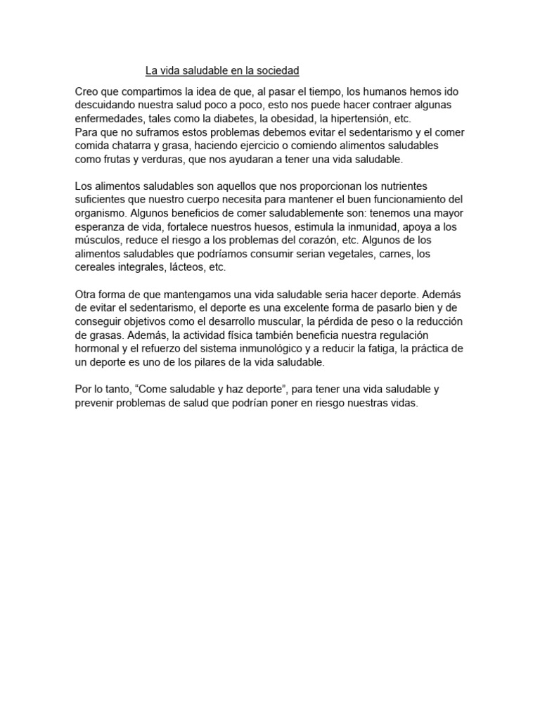 La Vida Saludable en La Sociedad 2 | PDF