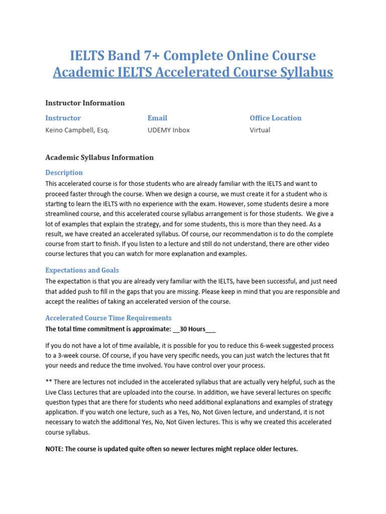 Accelerated Academic Syllabus ieltS+Band+7 | PDF | International ...