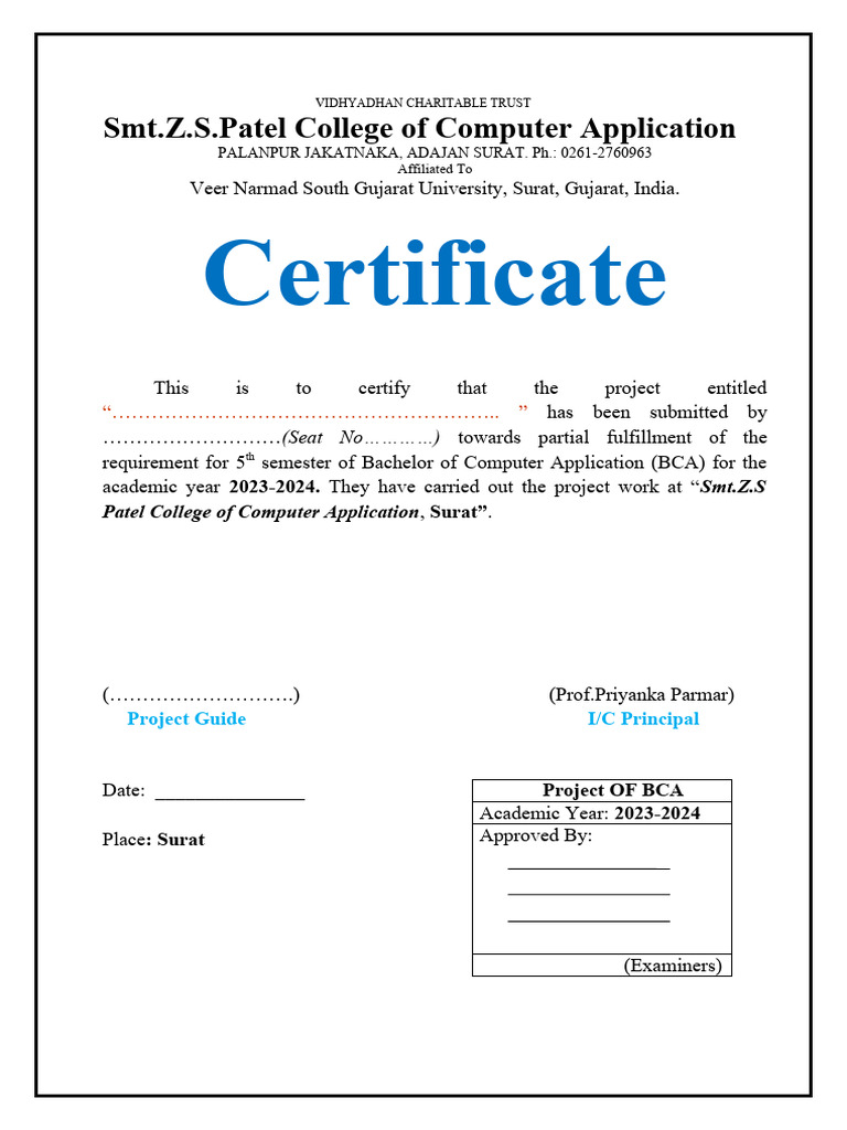 BCA Project Certificate Template | PDF