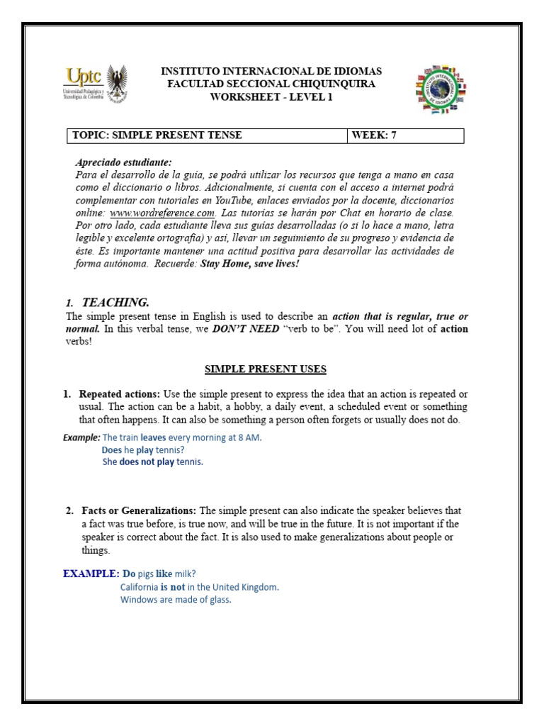 Simple Present Tense Worksheet | PDF | Verb | English Language