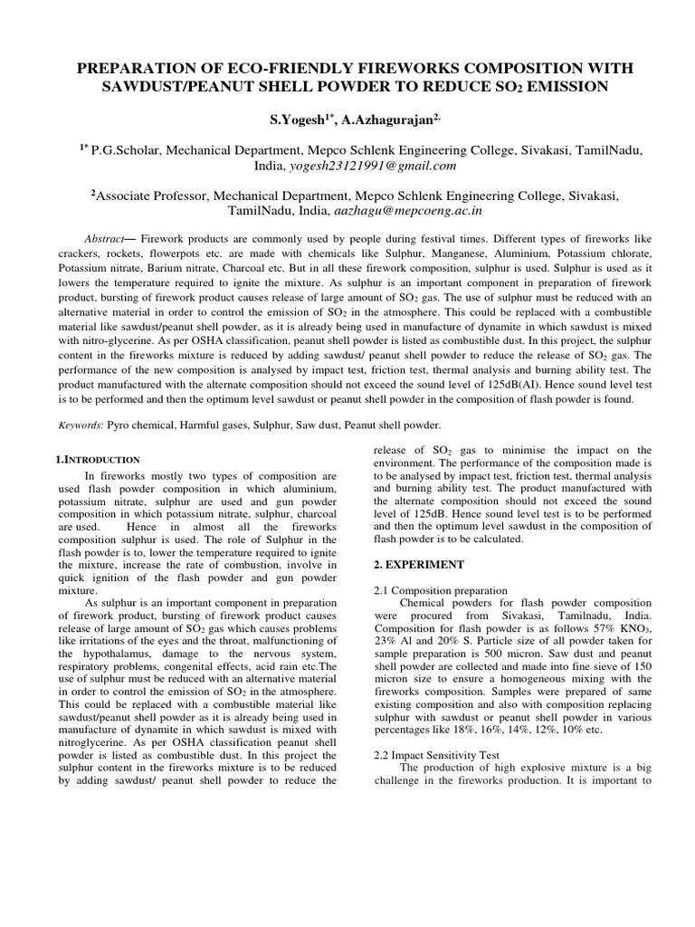 Reducing Sulfur in Fireworks for SO2 Control | PDF | Gunpowder ...