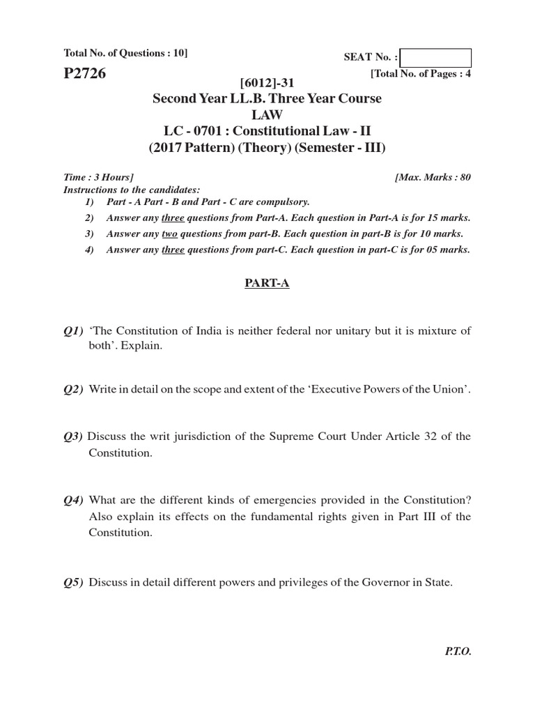Constitutional Law II Exam Questions | PDF | Labour Law | Constitution