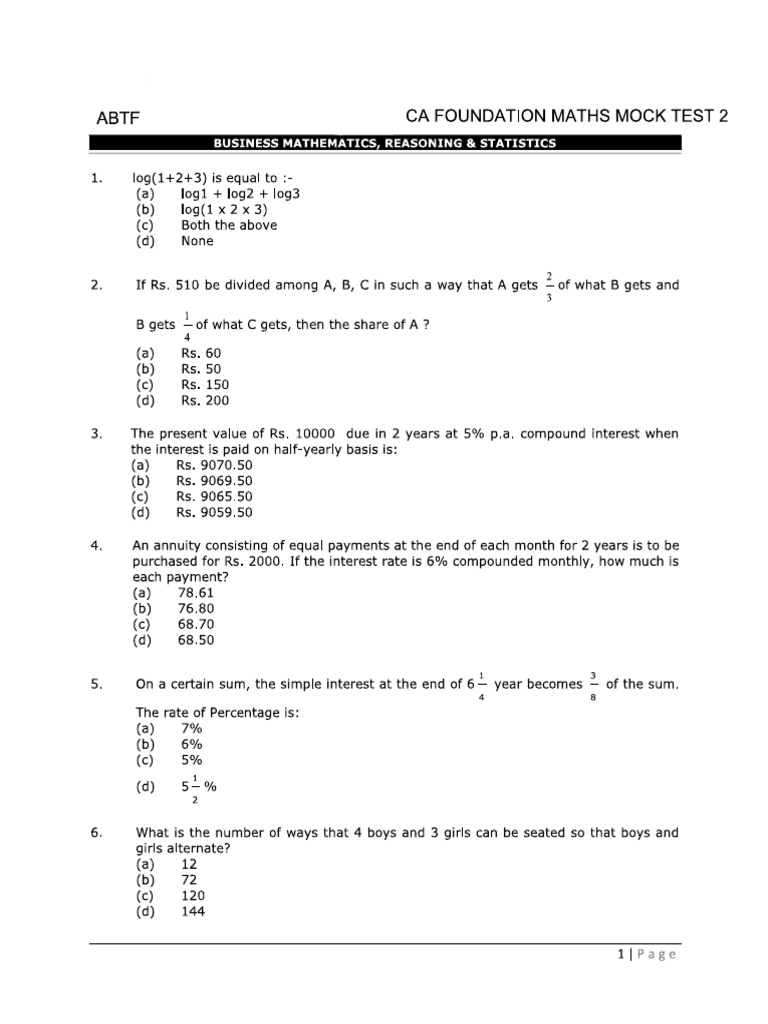 Foundation Maths MT 2 | PDF
