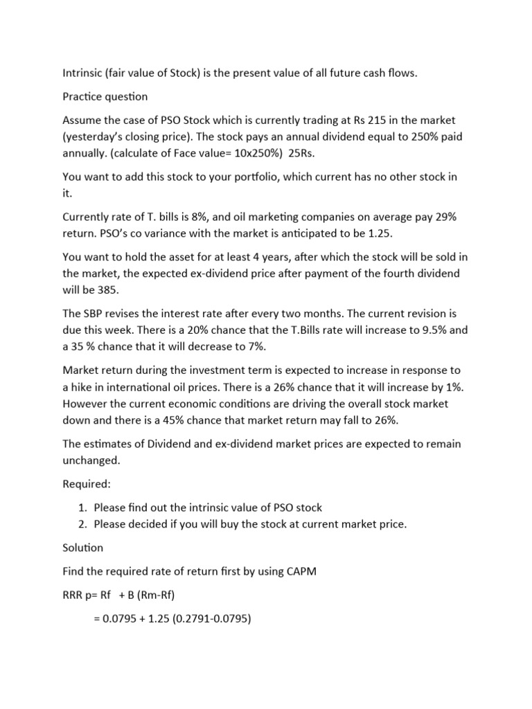 Intrinsic value and stock price calculation | PDF