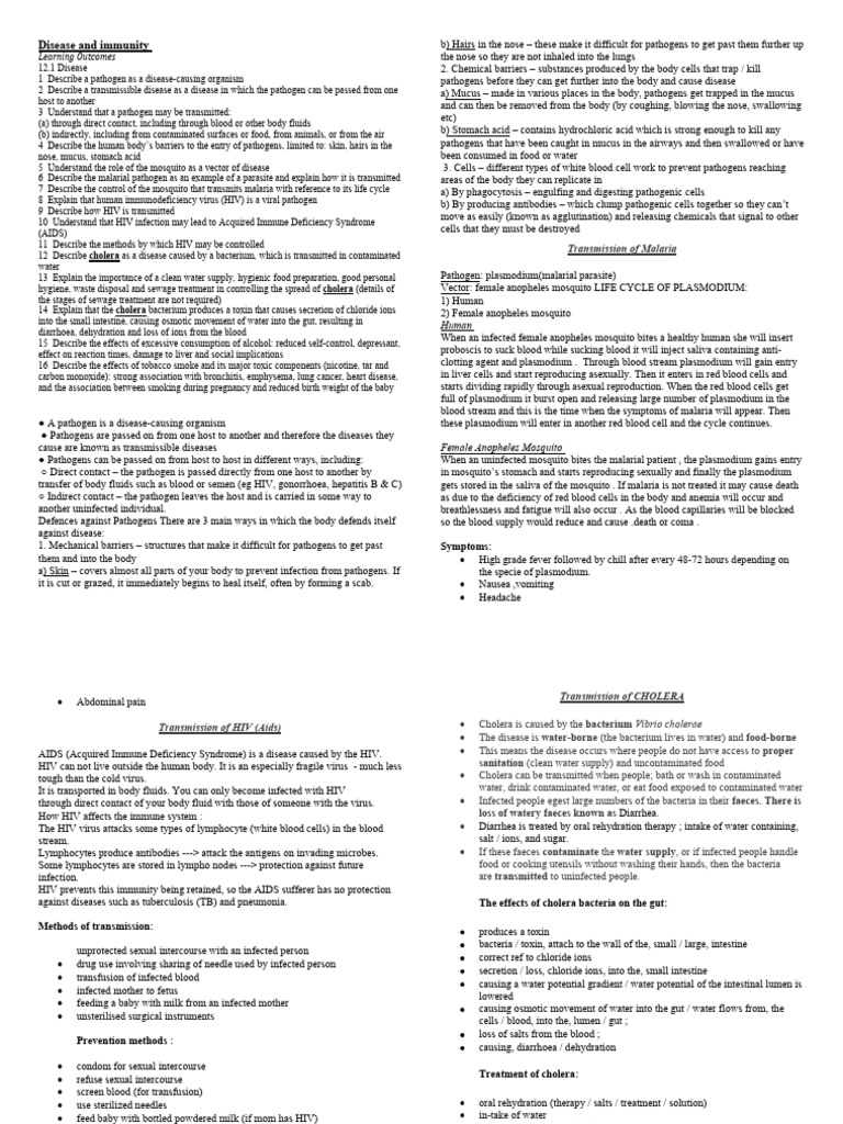 Disease and Immunity HANDOUT With Worksheet | Download Free PDF ...