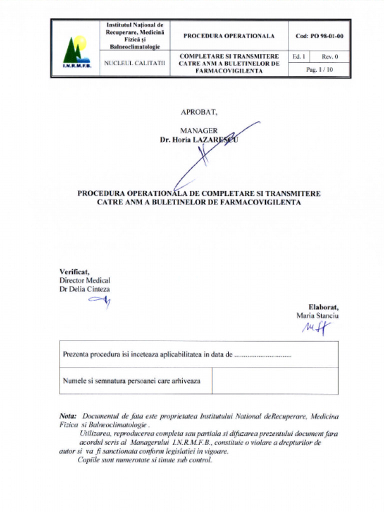 10.05.01.04 Procedură de Completare Și Transmitere Obligatorie Către ...