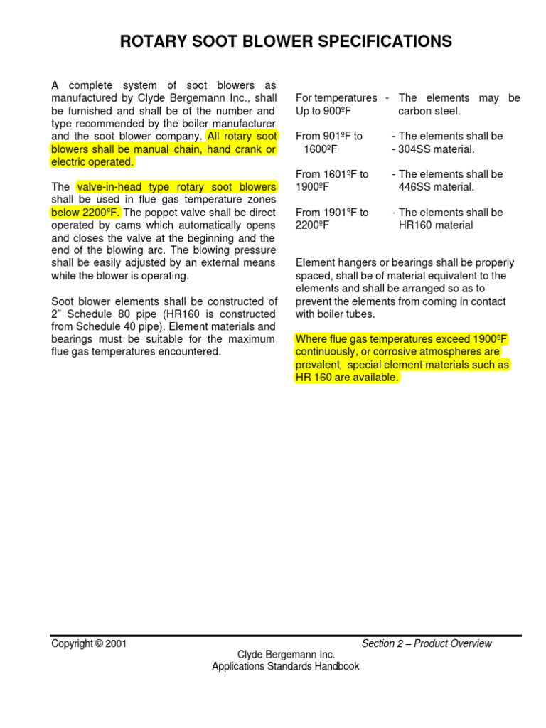 ROTARY SOOT BLOWER SPECIFICATIONS - Description - and - Specifications ...