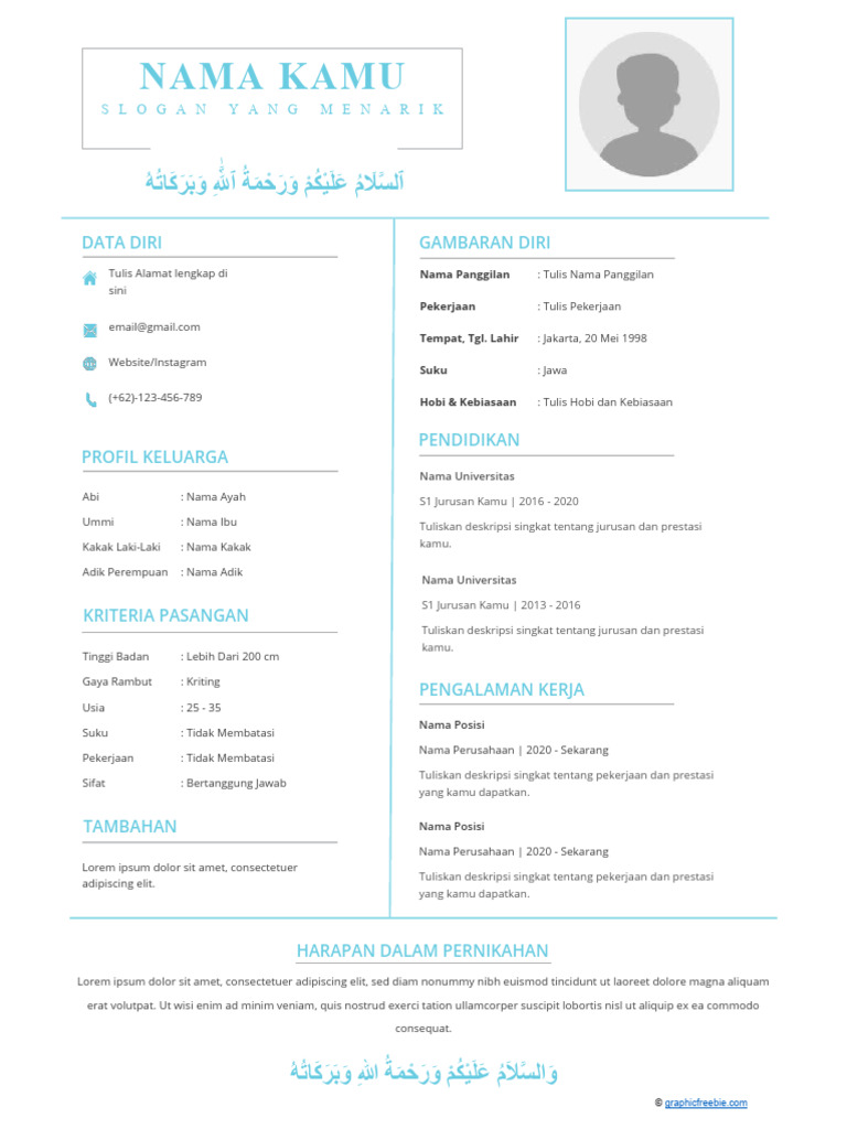 CV Taaruf Akhwat Word Simple Gratis PDF