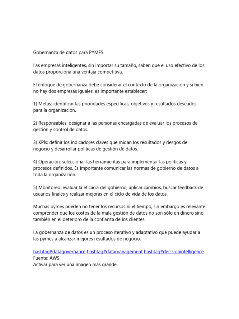 Gobernanza de Datos para PYMES Efectiva | PDF