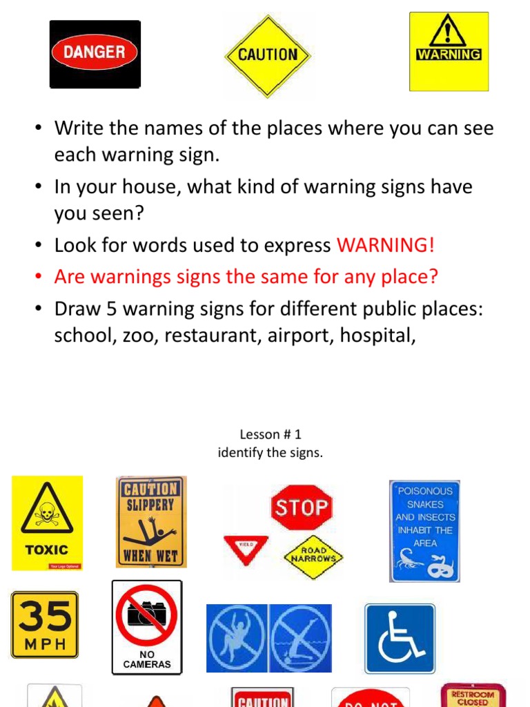 Understanding Warning Signs and Their Uses | PDF | Language Arts ...