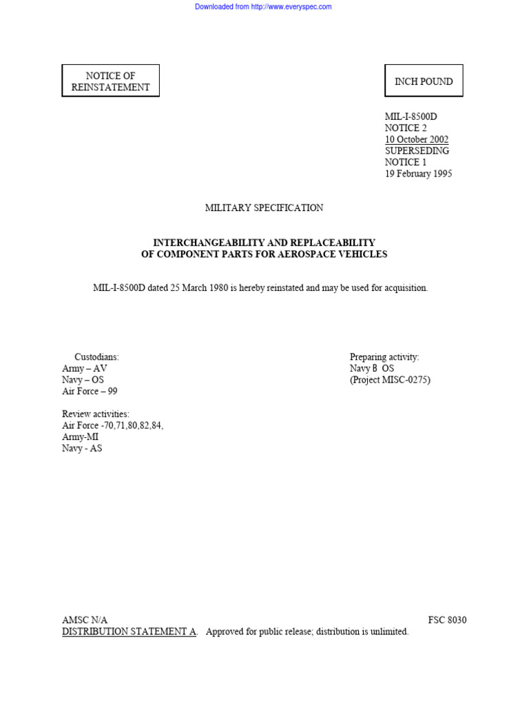 Reinstatement of MIL-I-8500D Specification | PDF