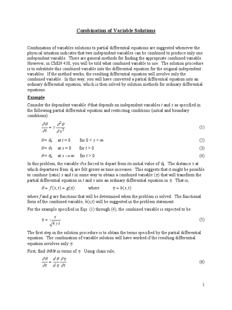 Combination of Variables in PDE Solutions | PDF | Differential ...