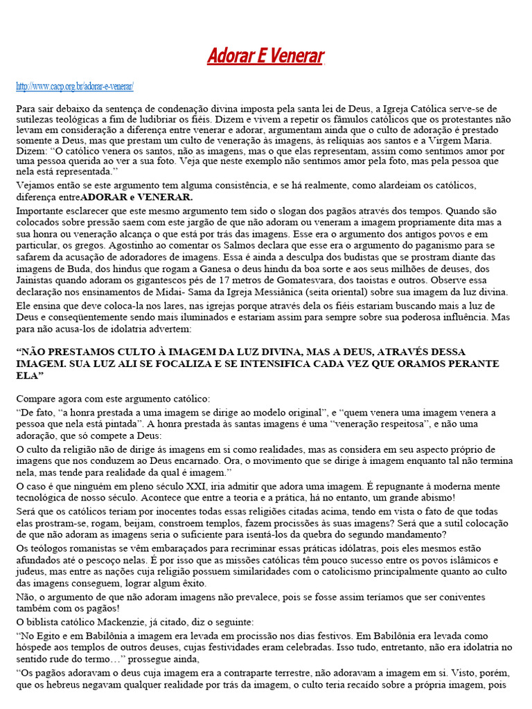 Diferença entre Venerar e Adorar | PDF | Religião e Espiritualidade