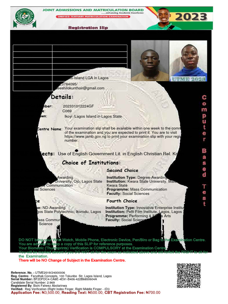 UTME Registration Details | PDF | Social Science