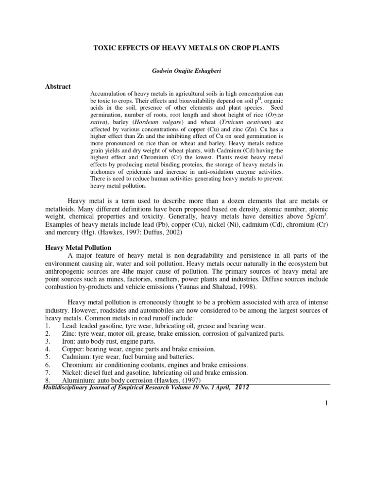 Heavy Metals' Toxic Impact on Crops | PDF | Soil | Ph