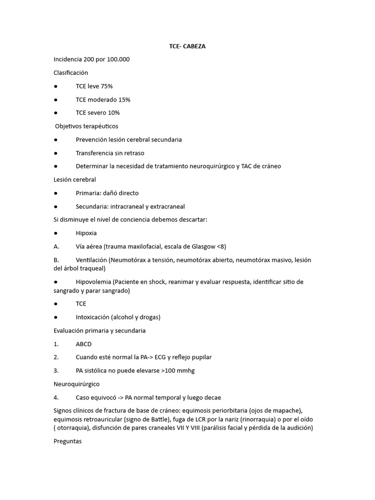 Tce Cabeza | PDF | Lesión cerebral traumática | Medicina CLINICA