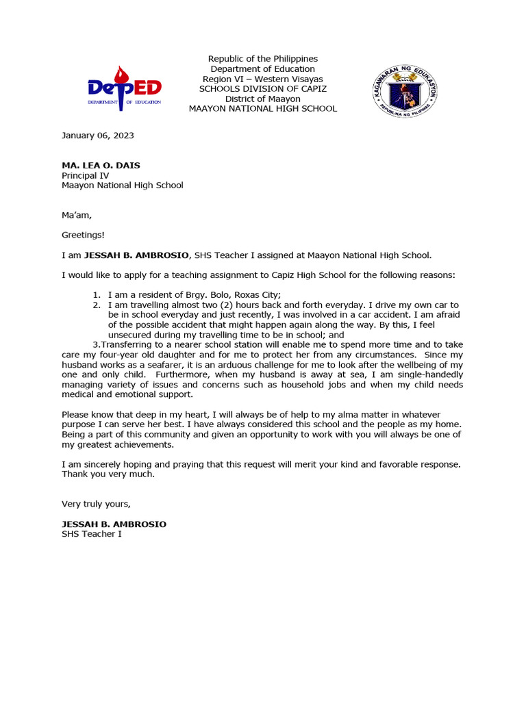 Letter For Reassignment | PDF