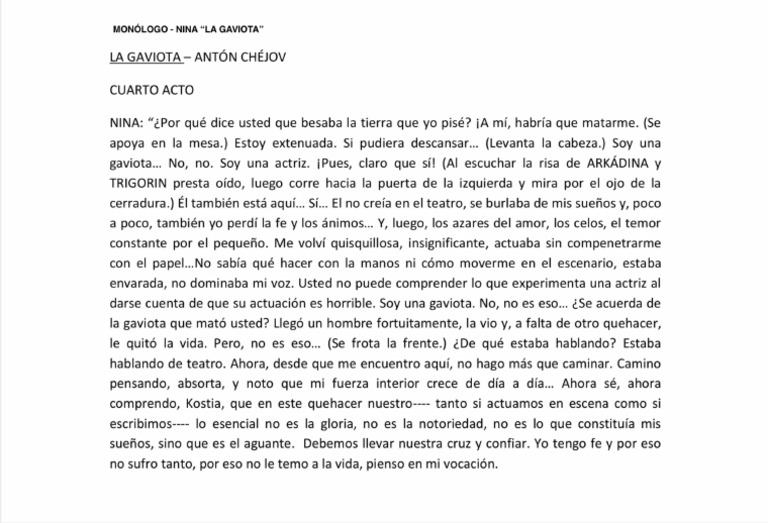 Monólogo LA GAVIOTA | PDF