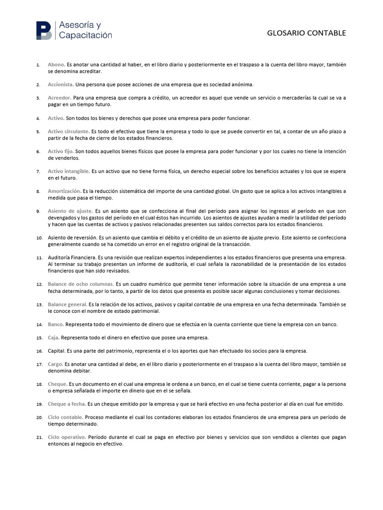 Glosario de Términos Contables | PDF | Contabilidad | Hoja de balance