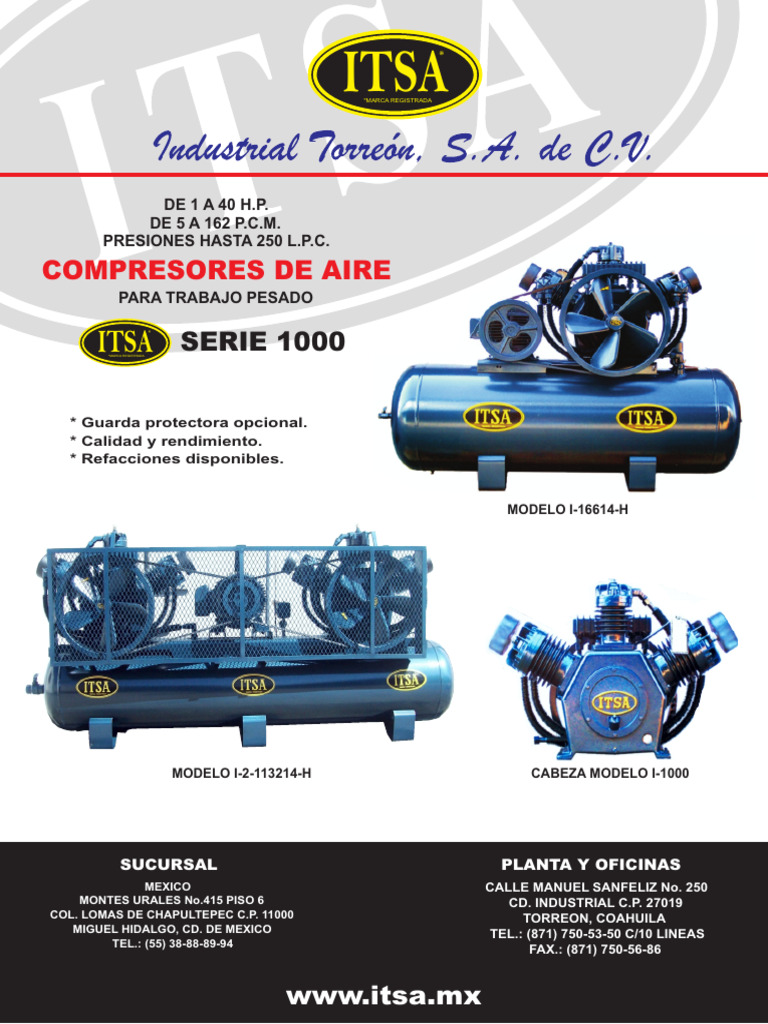 Compresor ITSA I-1000: Especificaciones | PDF | Motor de combustión ...