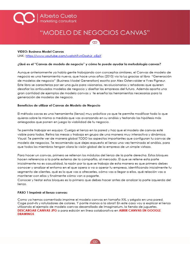Guía del Canvas de Modelo de Negocio | PDF | Marketing | Mercado (economía)