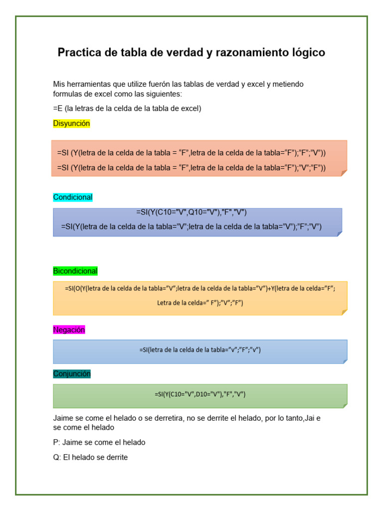 Practica de Tabla de Verdad y Razonamiento Lógico PDF