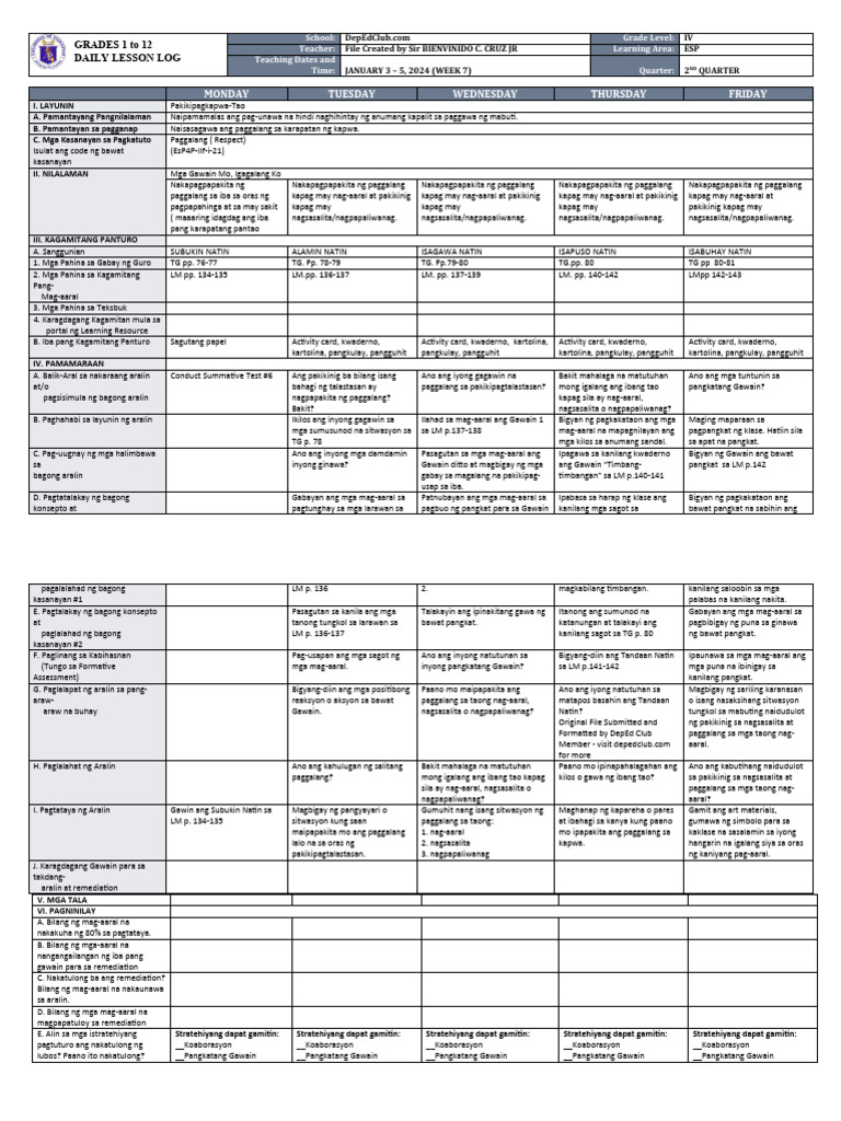 DLL - Esp 4 - Q2 - W7 | PDF