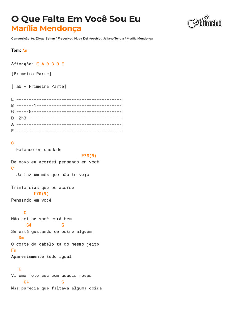 Cifra Club - Marília Mendonça - O Que Falta em Você Sou Eu | PDF ...