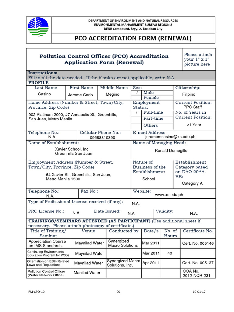 PCO Accreditation Renewal Application Form | PDF | Natural Environment