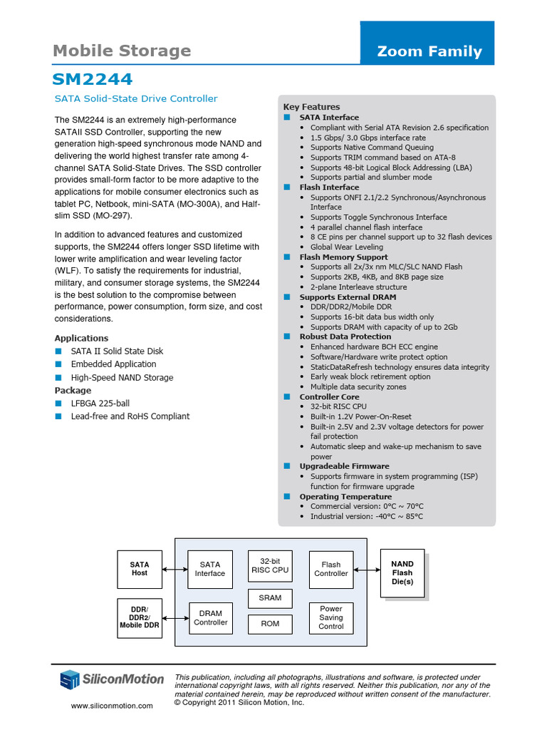 SM2244 Product Brief | PDF | Solid State Drive | Flash Memory