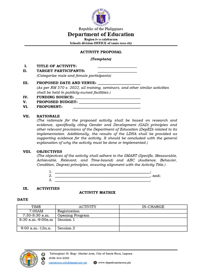 Santa Rosa City Activity Proposal Template | PDF