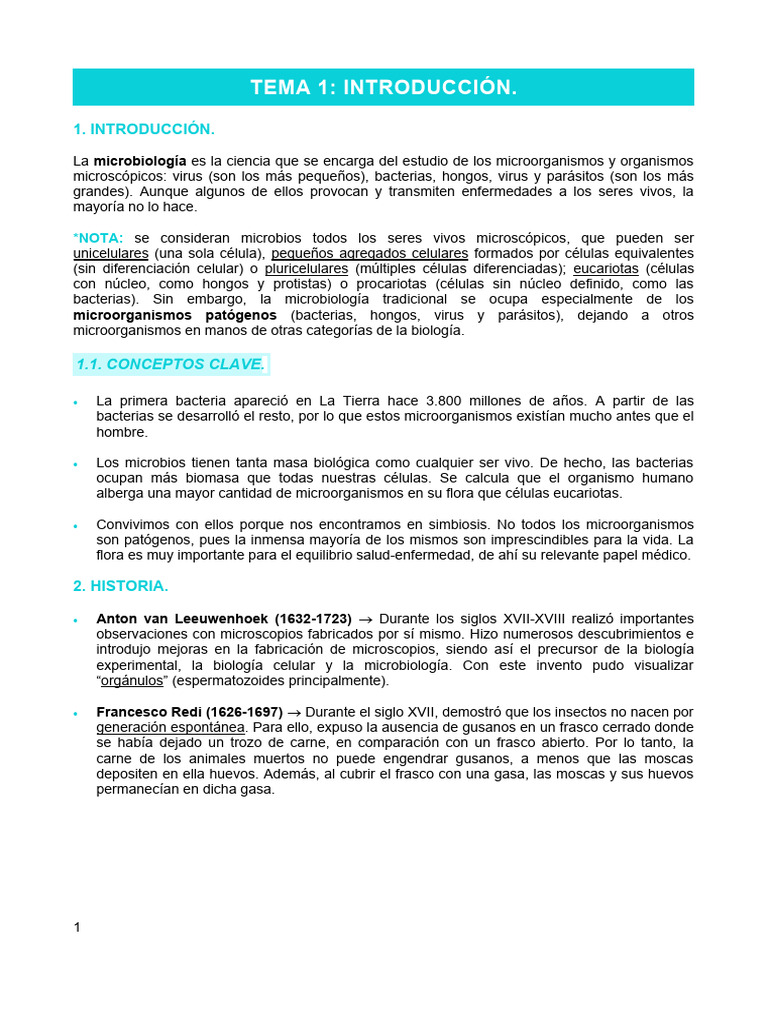 Historia y Conceptos de Microbiología | PDF | Microbiología ...