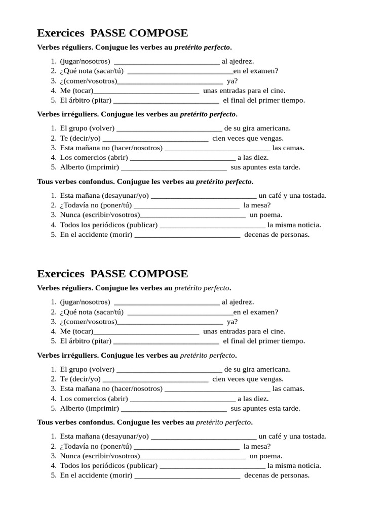 Ejercicios de passé composé en francés | PDF | Ajedrez