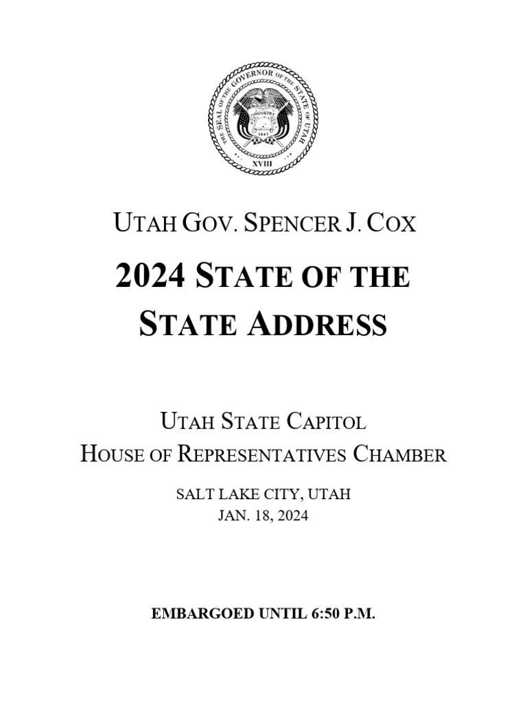 Utah State of State 2024 PDF Utah