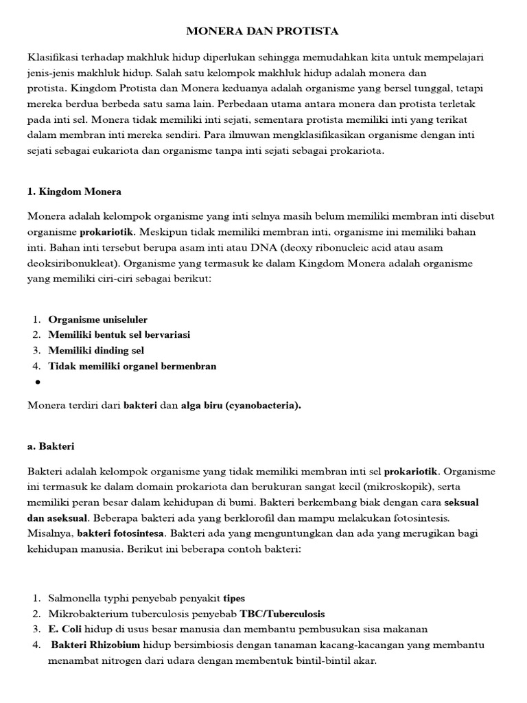 Perbedaan Monera dan Protista | PDF