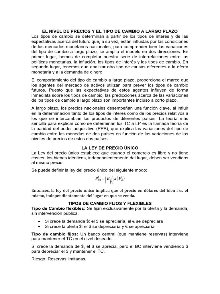El Nivel de Precios y El Tipo de Cambio A Largo Plazo | PDF | Paridad ...