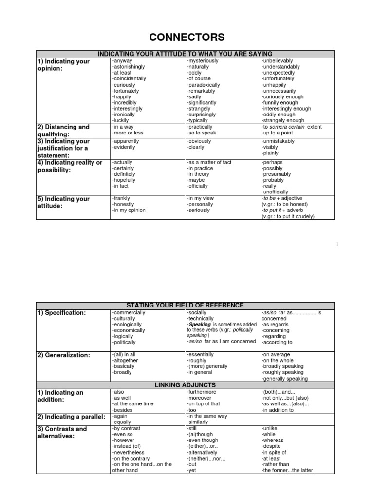 English Connectors | PDF | Languages | Foreign Language Studies