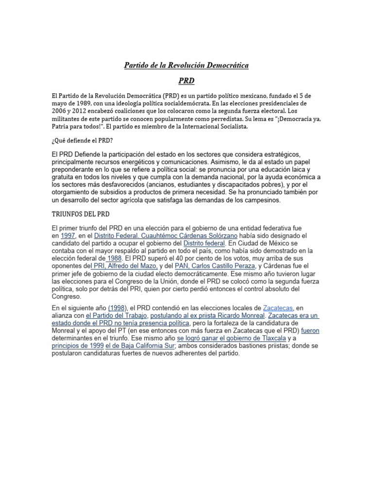 Partido de La Revolución Democrática PRD | PDF | Gobierno | Política ...