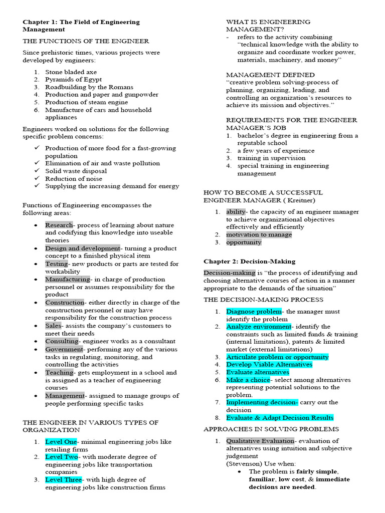 Engineering Management ReviewerM 1stsem | PDF | Leadership | Motivation