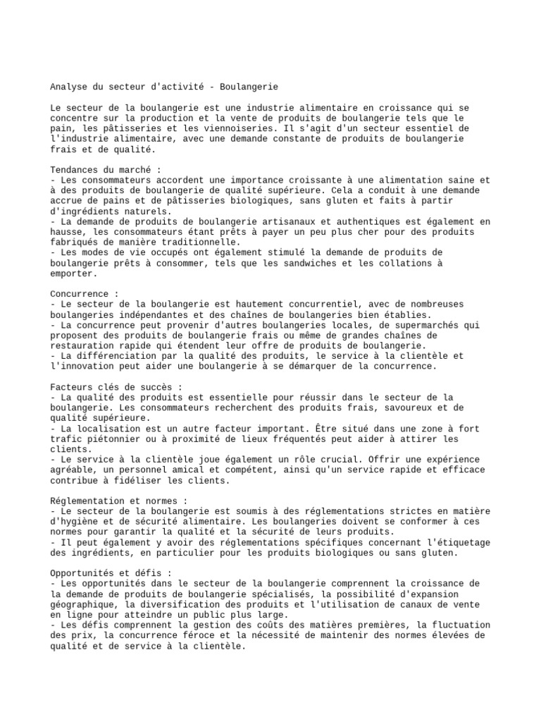 Analyse du secteur de la boulangerie | PDF | Boulangerie | Économie